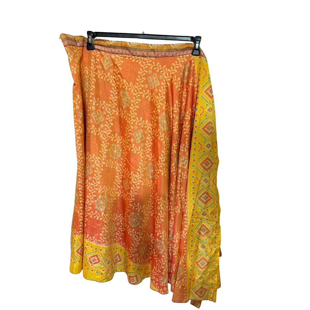Karizo Reversible Wrap Maxi Skirt Orange Yellow Boho One Size